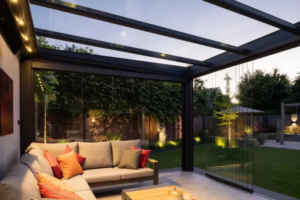 Zadaszenia tarasów Małopolska – stylowy taras z aluminiowym szkłem i LED, zabudowa DAJALU