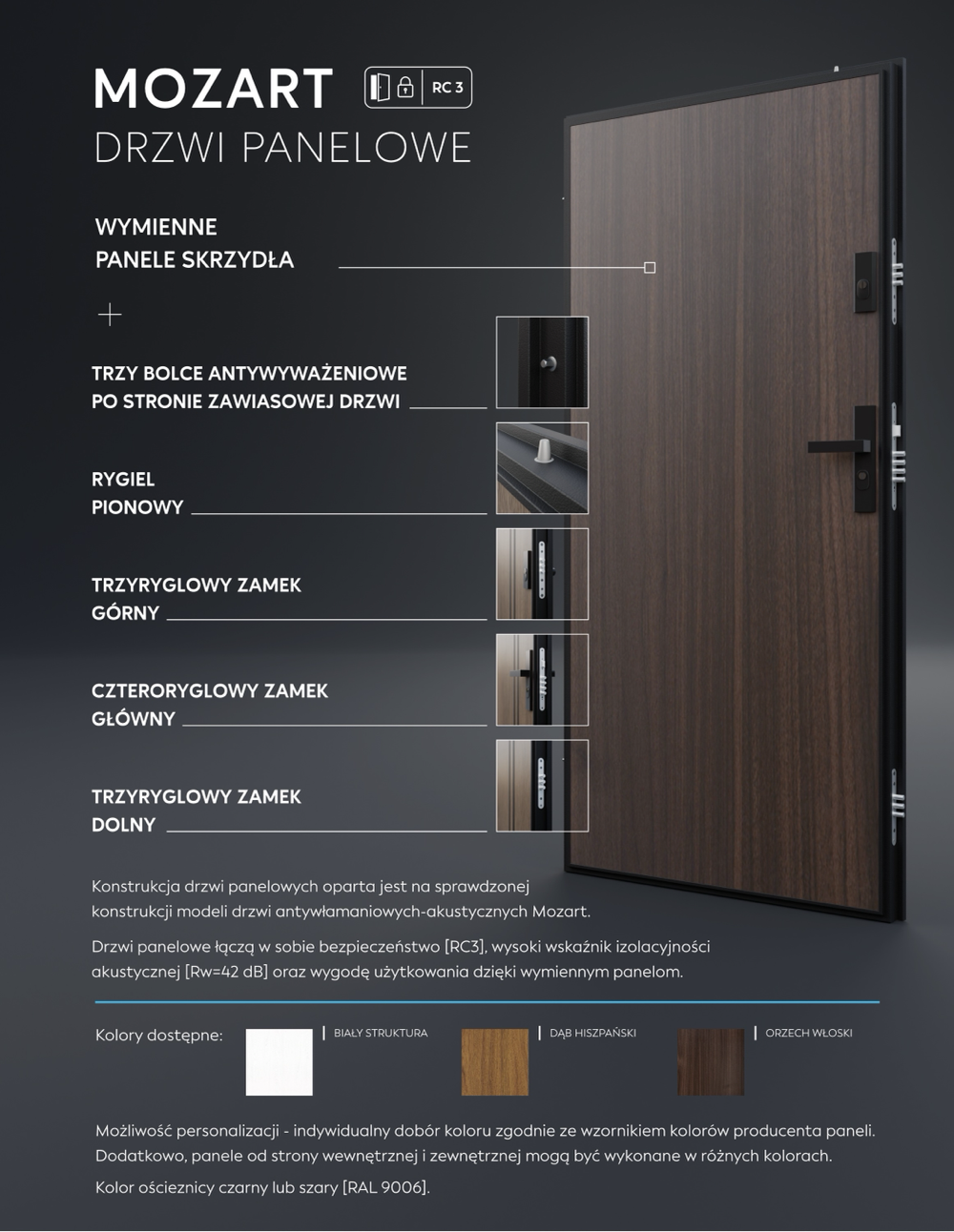 Drzwi antywłamaniowe panelowe Mozart – wielopunktowy zamek i konstrukcja RC3