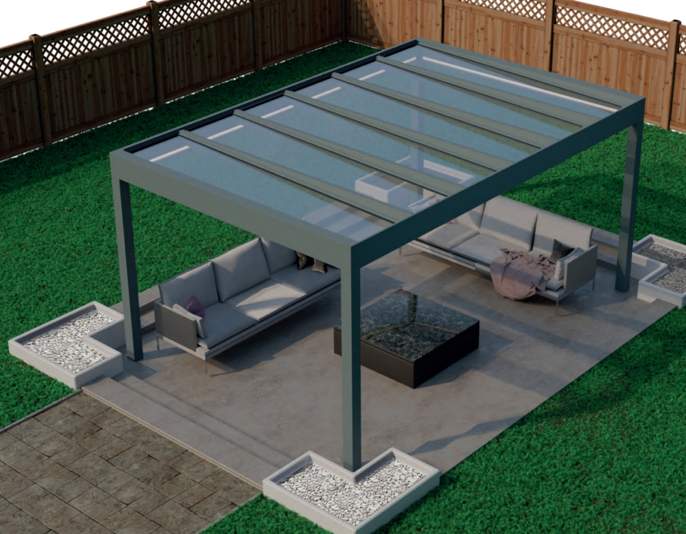 Wizualizacja pergoli DAJALU – szkło lub poliwęglan. Zadaszenia tarasów Małopolska