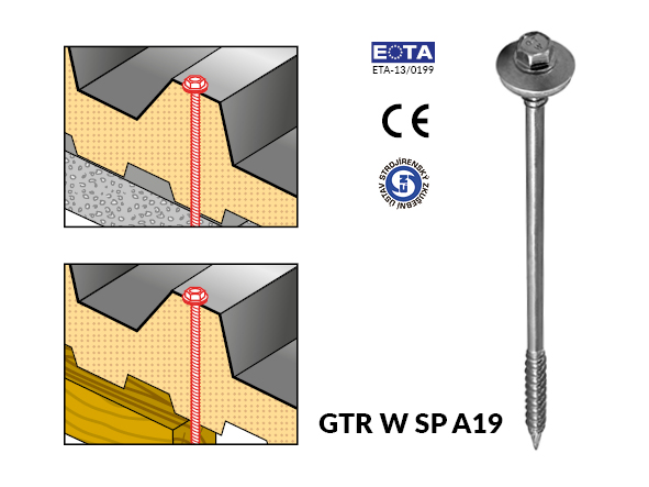 Grafika prezentująca łącznik GTR W SP A19 do mocowania płyt warstwowych do konstrukcji betonowej