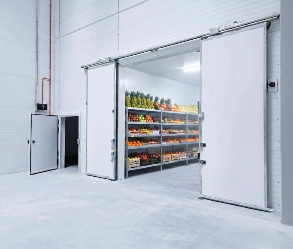 Komora chłodnicza do przechowywania owoców i warzyw – wnętrze magazynu chłodniczego