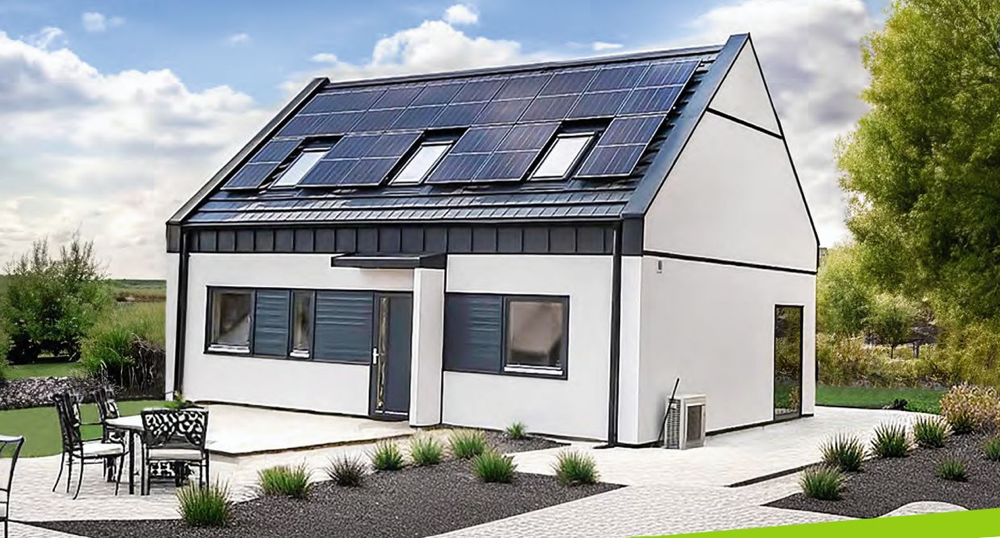 Dom SENDOM SMART Comfort+ w cenie 469 000 zł brutto, z instalacją fotowoltaiczną, białą elewacją i oknami połaciowymi.