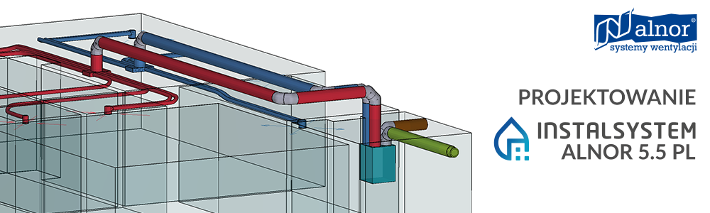Wizualizacja projektu wentylacji mechanicznej w budynku wykonana w programie InstalSystem-Alnor 5.5 PL.